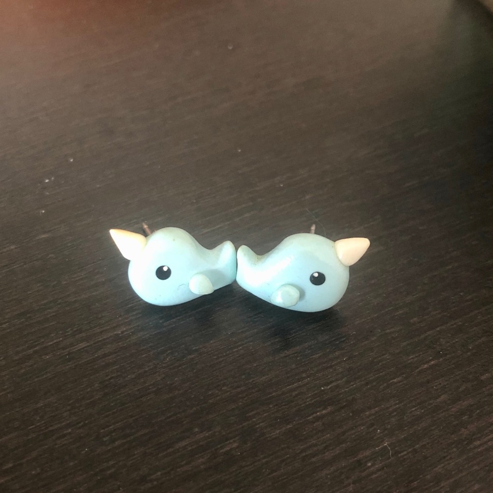 Polymer clay narwhal earrings